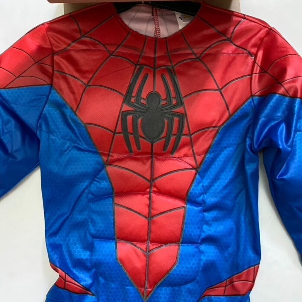 Jazwares Kids' Marvel Spider-Man Muscle Chest Halloween Costume Jumpsuit Mask L - Picture 7 of 8
